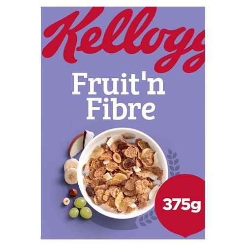 Kellogg's Fruit 'n Fibre Breakfast Cereal 375g, British Import (Pack of 3)