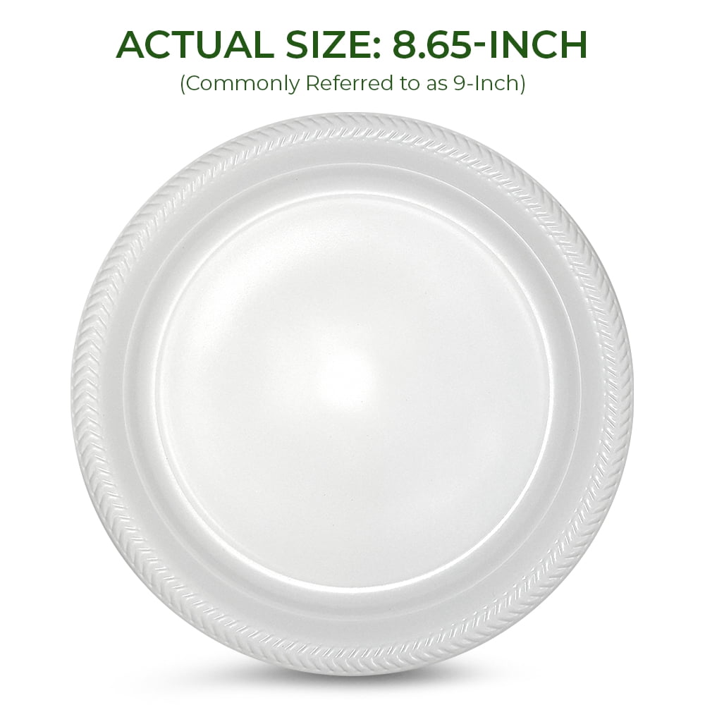 Betta Disposable Plastic Dinner Plates, White, 400 Count, Bulk Case, Microwave Safe (4 Pack Per Box x100)