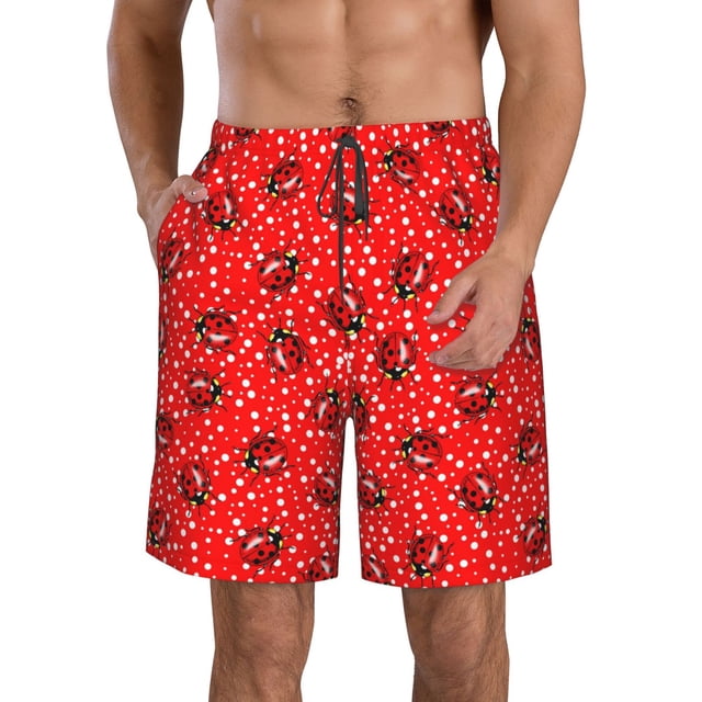 Saiise Coccinelles Rouges sur Imprimé à Pois Blancs Maillot de Bain pour Homme Hawaïen Shorts de Plage avec Poches - X-Grand