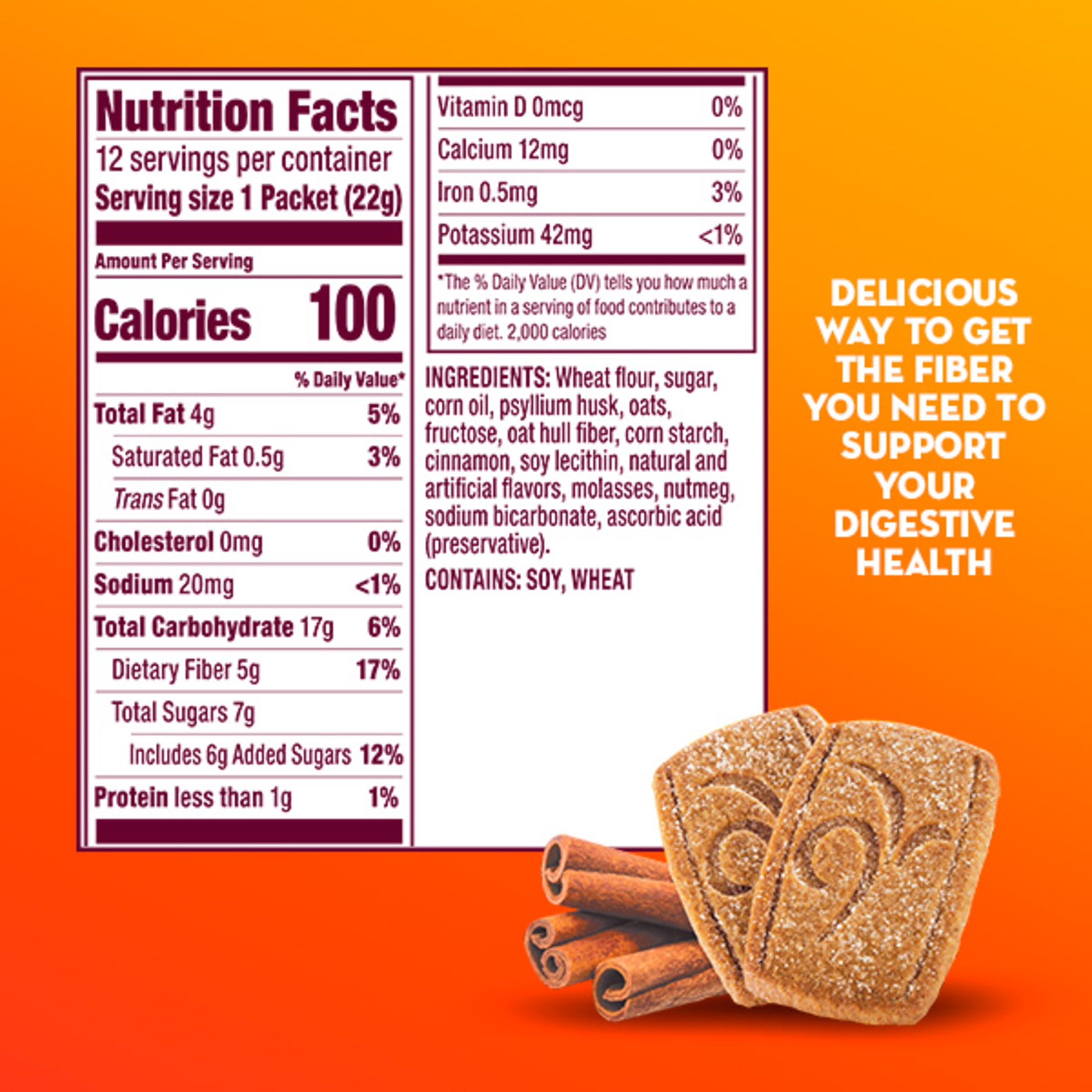 Metamucil Fiber Thins, Psyllium Husk Snack, Cinnamon Spice, GLP-1 Friendly Fiber>, 24 Count