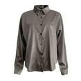 thumbnail image 4 of women blouses womens 3/4 sleeve tops and blouses transitional blouses women 3/4 sleeve New Spring And Summer Fashionable And Casual Women's Satin Imitation Silk Long Sleeved Shirt, 4 of 5