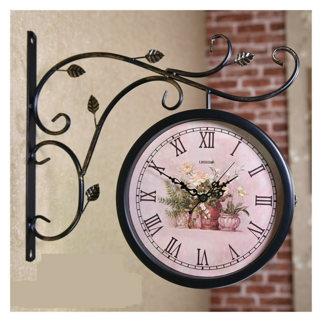 Horloge Murale Rétro Double Face Aspect Antique pour Décoration Murale Extérieure Bureau