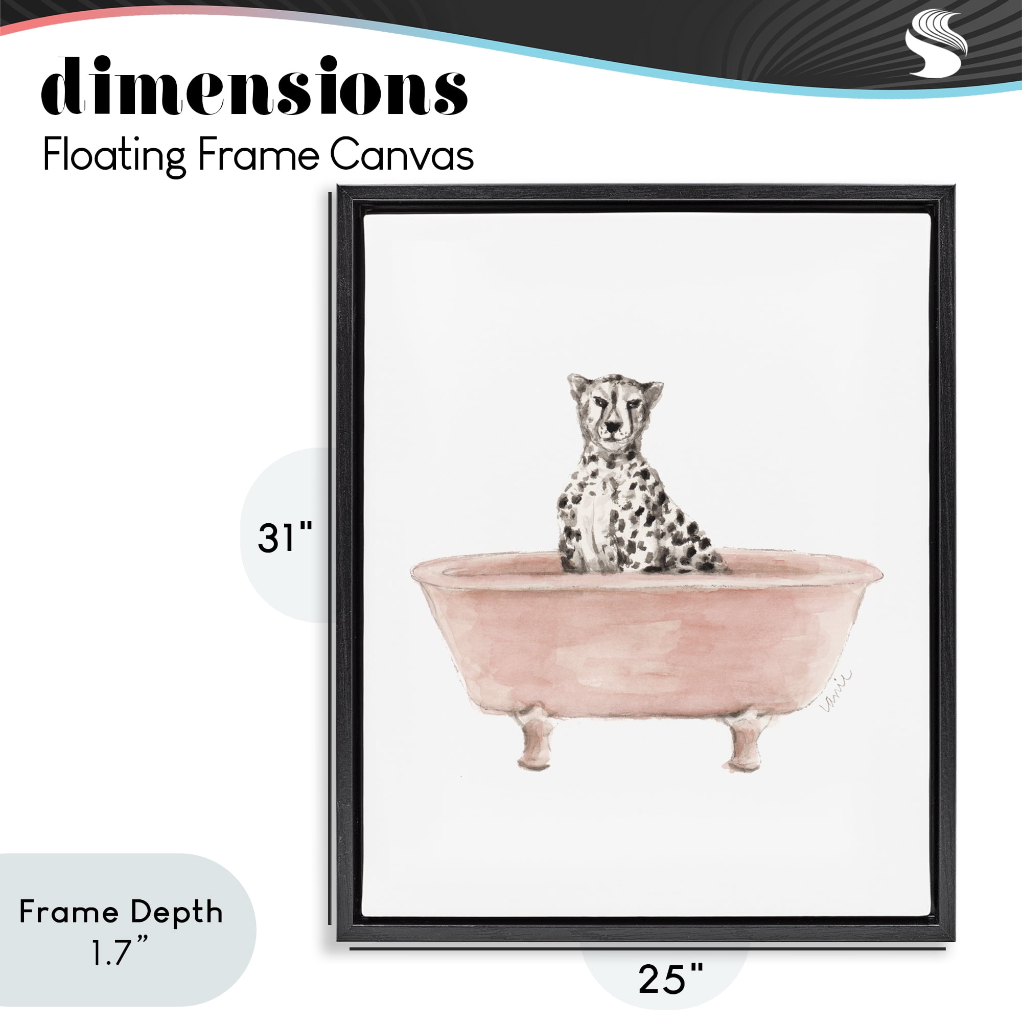 Stupell Industries Cheetah in Pink Tub Black Framed Floater Canvas Wall Art, design by Lanie Loreth