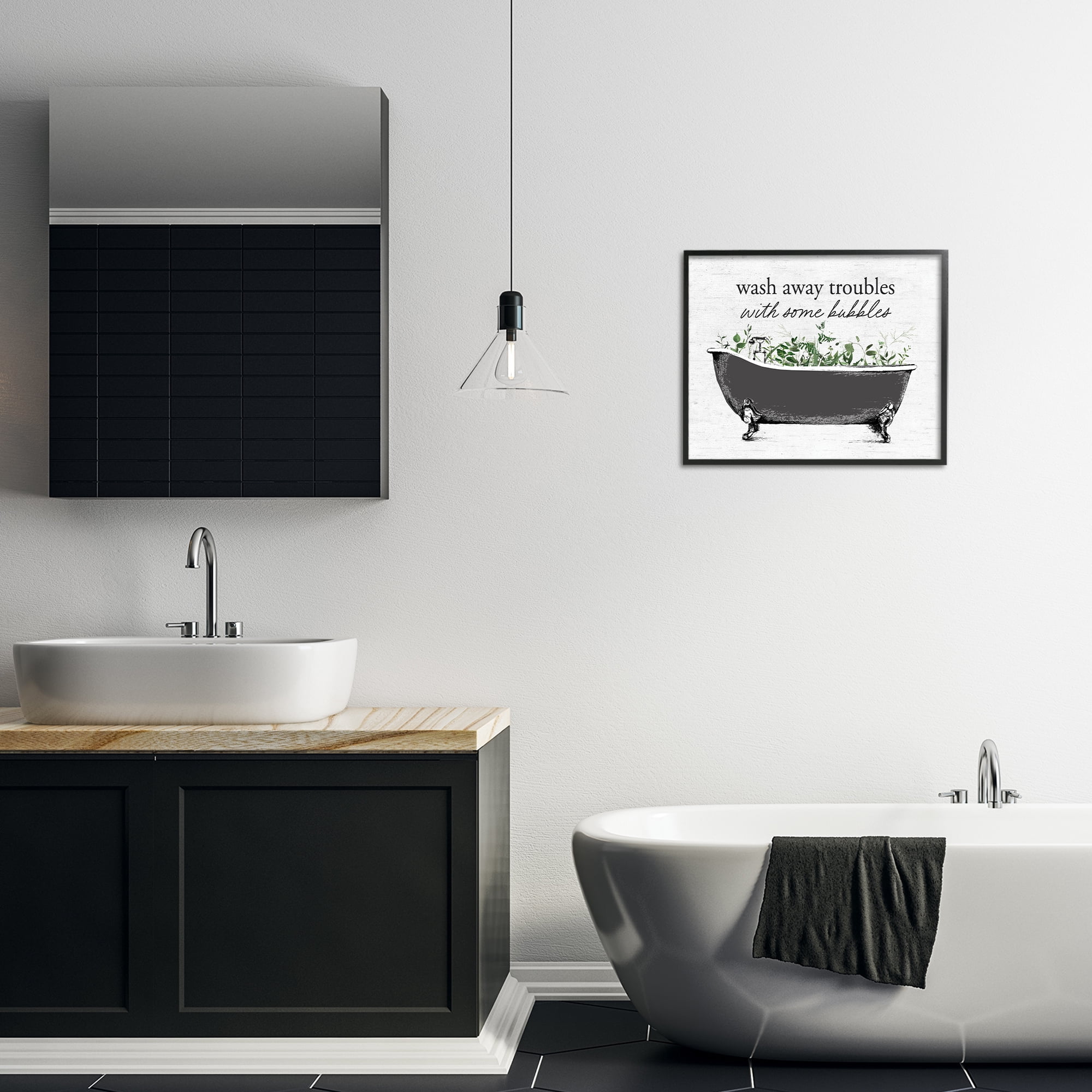 Comforting Bubble Bath Quote Black Framed Giclee Art, design by Lettered and Lined