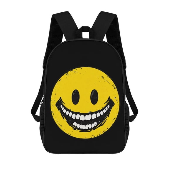 Verity Smiley Face Graphic Backpack, 17 Inch Large Capacity School Bag with Adjustable Straps, Laptop Travel Daypack for Teens and Students