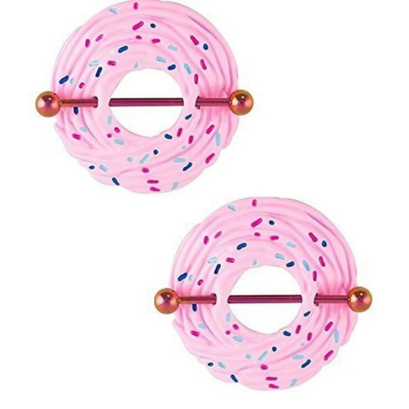 Body Accentz Nipple Shield Rings Barbell Barbells Sold as a Pair 14 Gauge Cupcake and Sprinkles