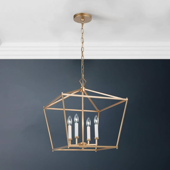 LNC 4-Light Matte Glod And Square Shape Candle-Style Chandelier For Living Room and Dining Room