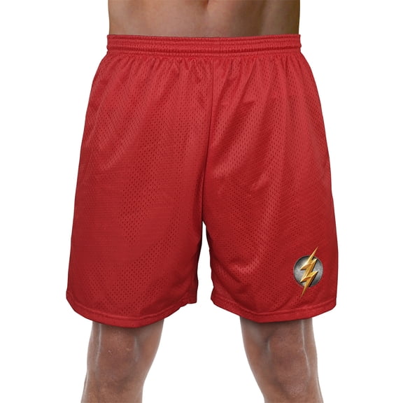Justice League Movie Flash Logo Mens Lined Mesh Shorts, Red, Small