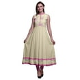thumbnail image 1 of Bimba Robe Anarkali Ivoire à Fleurs de Chine, Col Mandarin, Sans Manches, Kurtis pour Femmes, Robe Maxi à Imprimé, Petit, 1 of 6
