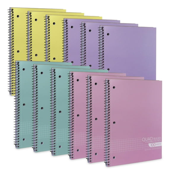 Graph Paper Spiral Notebook - Graph Paper Notebook, Quad Ruled Grid Notebooks, Perforated Pages - 10.5 X 8 Inches - 1 Subject Wirebound Notebook - Assorted Colors - 100 Sheets per