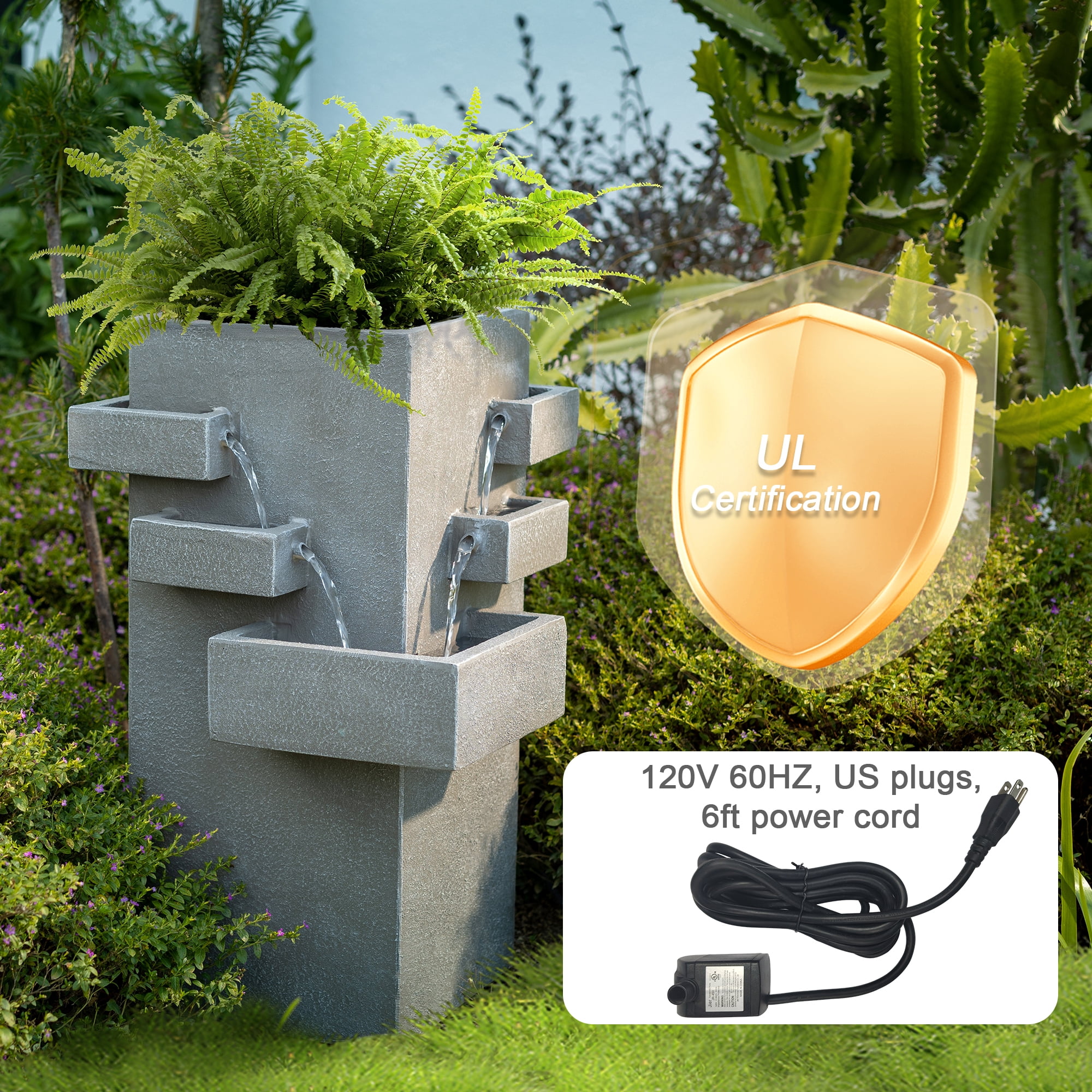 27.8" Outdoor Water Fountain with Tiered Waterfall Flow, Resin Waterfall Fountain for Outside, Indoor/Outdoor Water Feature for Garden, Patio