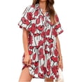 thumbnail image 3 of Short Sleeve Women Floral Print Loose Fit Lapel V-neck Casual Mini Dress, 3 of 6