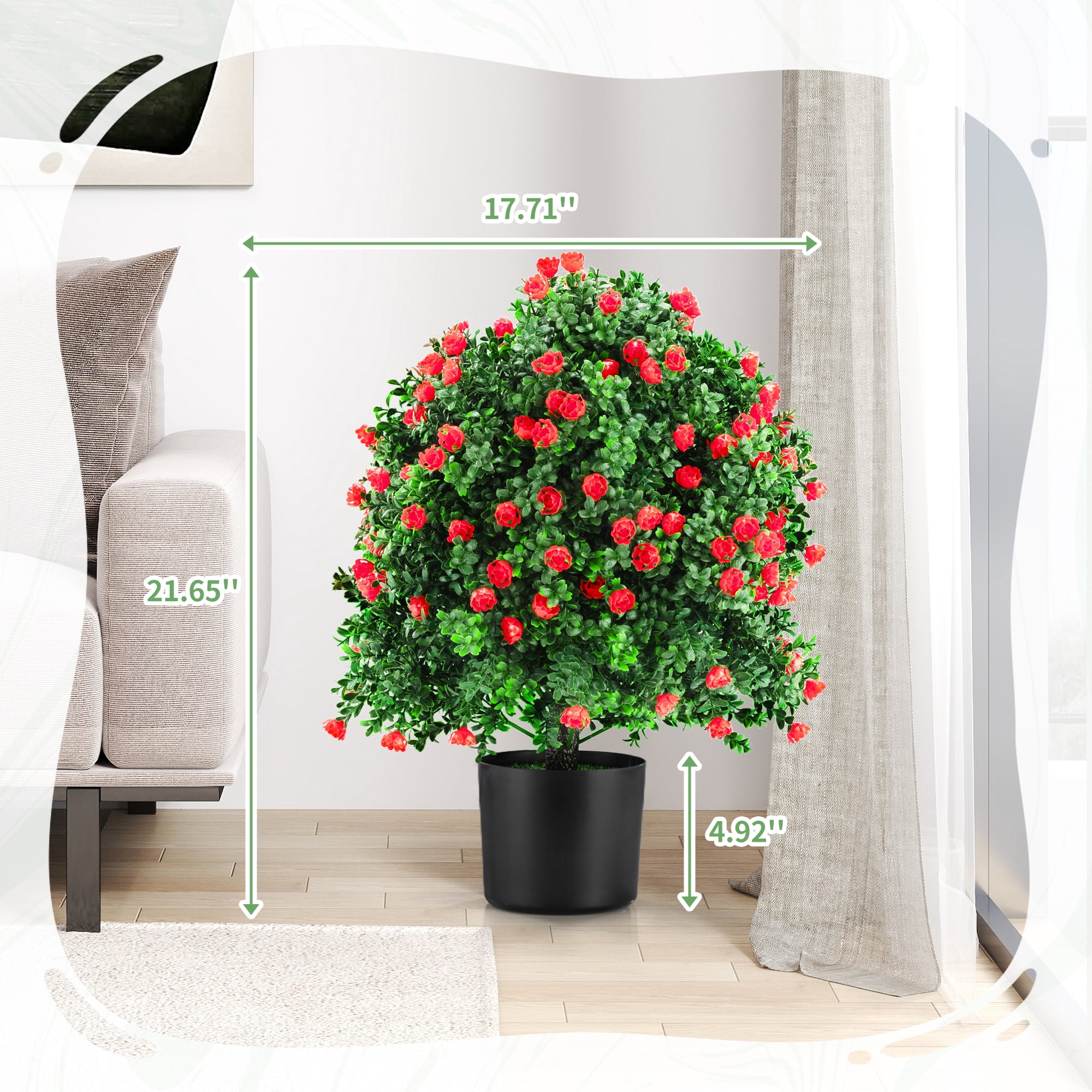 JAXSUNNY  2 Packs 22 Inch Artificial Rose Topiary Tree, UV Resistant Ball Tree Fake Tree Potted Plants for Indoor Outdoor Porch Garden Decor