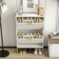 thumbnail image 3 of Shoe Cabinet Storage for Entryway, Tipping Shoe Cabinet with 2 Flip Drawers Fluted Panel, Narrow Shoe Rack for Living Room, 3 of 10