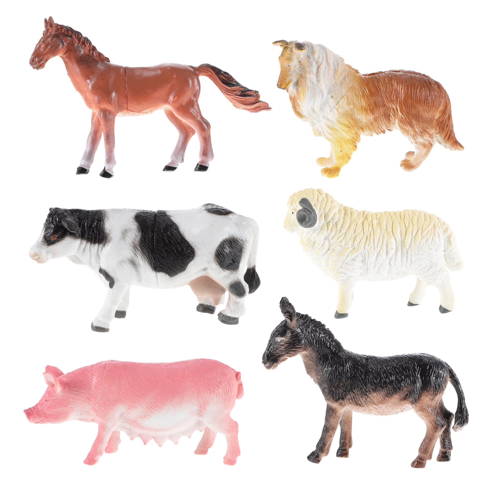 6pcs Model Farm Animal Figures Toy Pig Dog Cow Sheep Horse Donkey -  