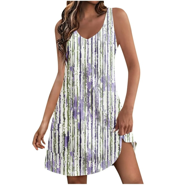 Staron Robe Femme Printemps Été à Col en V Ample Décontractée Sans Manches par-Dessus de Maillot de Bain Robe Débardeur de Vacances