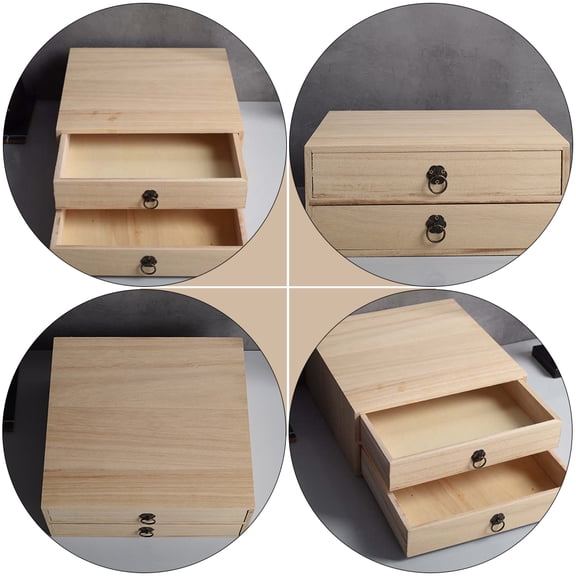 PTOOTP Beige Wooden Desk Organizer with Compact Drawer for Home Office Storage of Sundries and Accessories