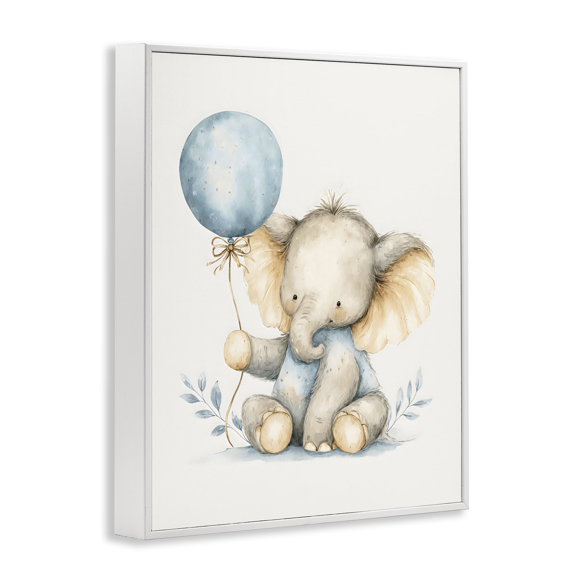 Stupell Industries Watercolor Nursery Elephant White Framed Giclee Art, design by LSR Design Studio