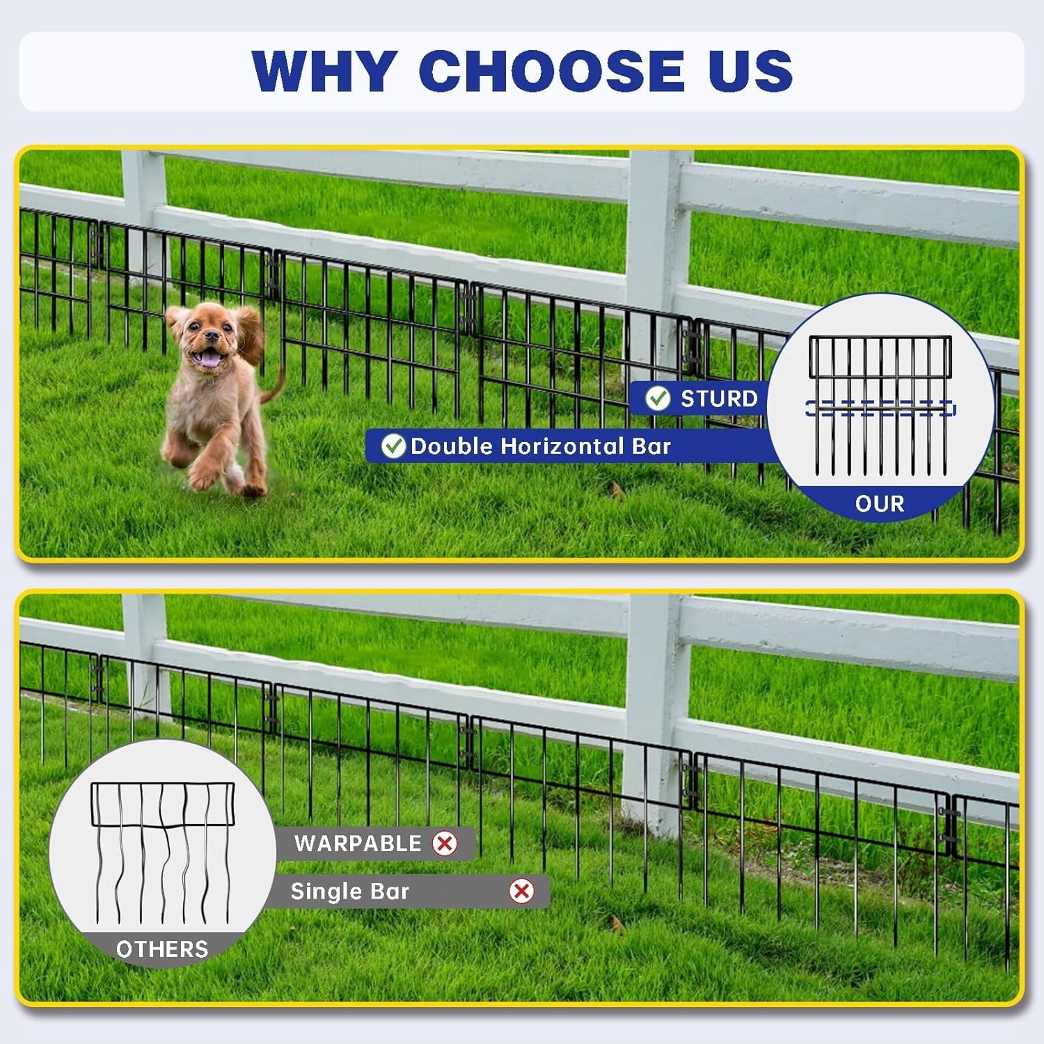 25 Panels Animal Barrier Fence, 27 Ft(L) X 13 in(H) No Dig Garden Edging Border for Yard, Anti Digging Defense Barrier, Metal Outdoor Decorative Garden Fences for Dogs, Rabbits