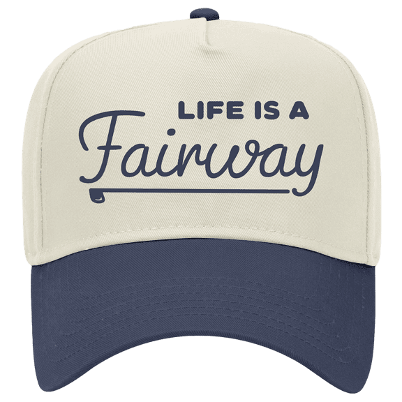 Trenz Shirt Company Men's Embroidered Golf Otto Cap 5 Panel Mid Profile Baseball Cap - Life Is A Fairway, Natural/Navy