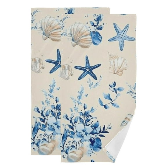 Beach Shell Print Hand Towel Absorbent Bath Towels for Bathroom Sports Gym(28.3" X 14.4") Set of 2
