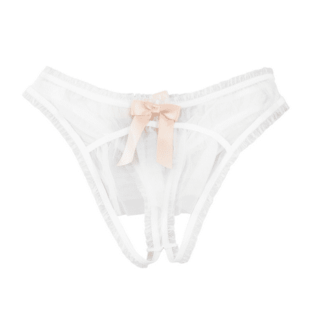 Fulorrnie Low Rise Ruched Lace Panties Open Back Thong Underwear for Women Bow Accent Seamless Contoured Lingerie  White  M