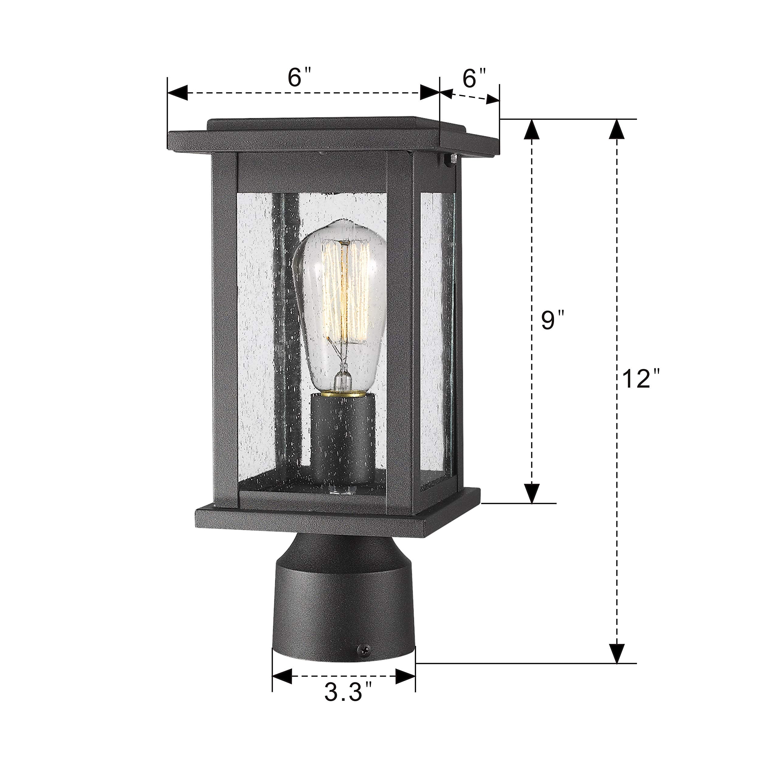 Emliviar Outdoor Post Light Fixtures, 12" Pillar Light in Black Finish with Seeded Glass, E26 Base, 1803EW1-P
