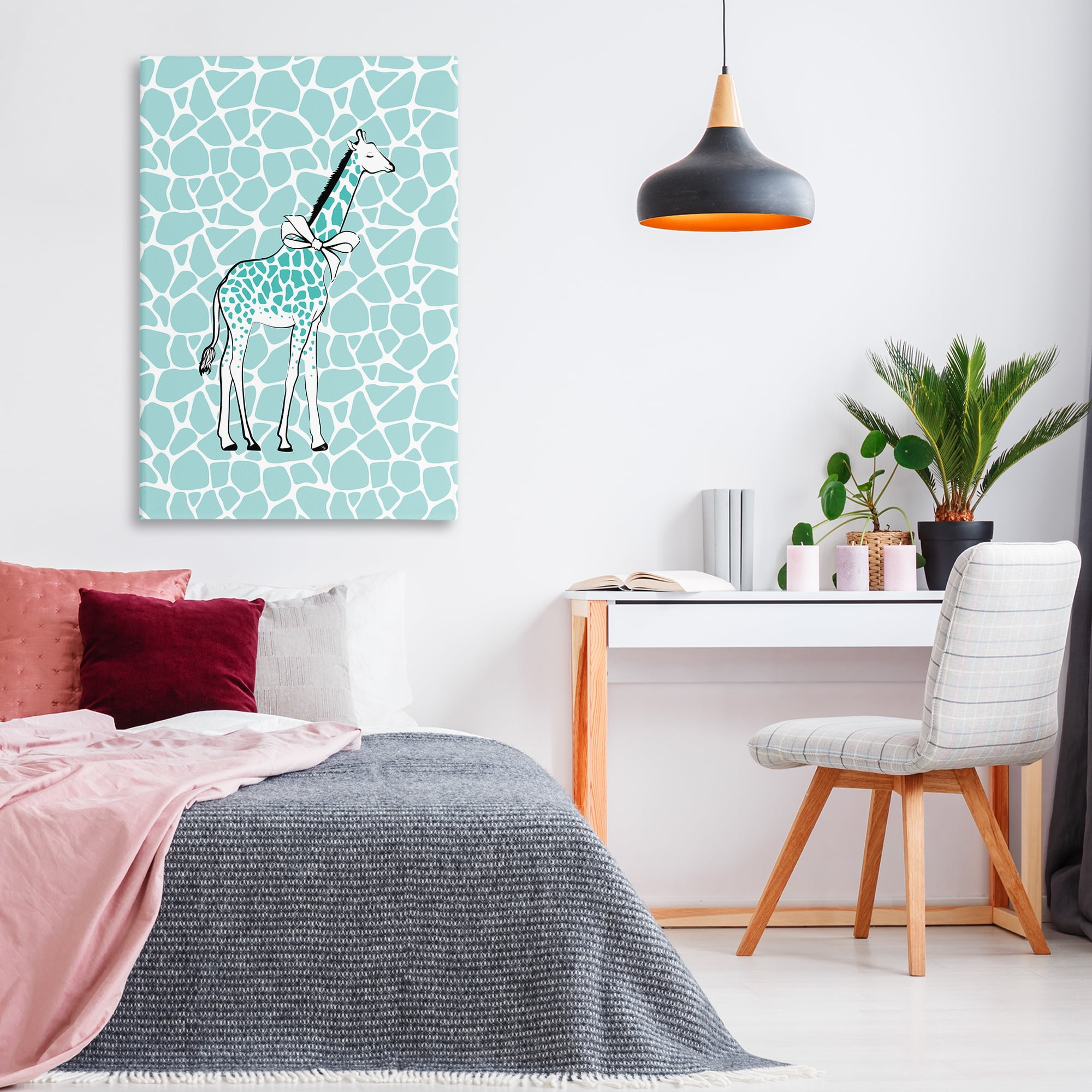 Stupell Industries Blue Patterned Glam Giraffe Animals & Insects Painting Gallery Wrapped Canvas Art Print Wall Art, 30 x 45