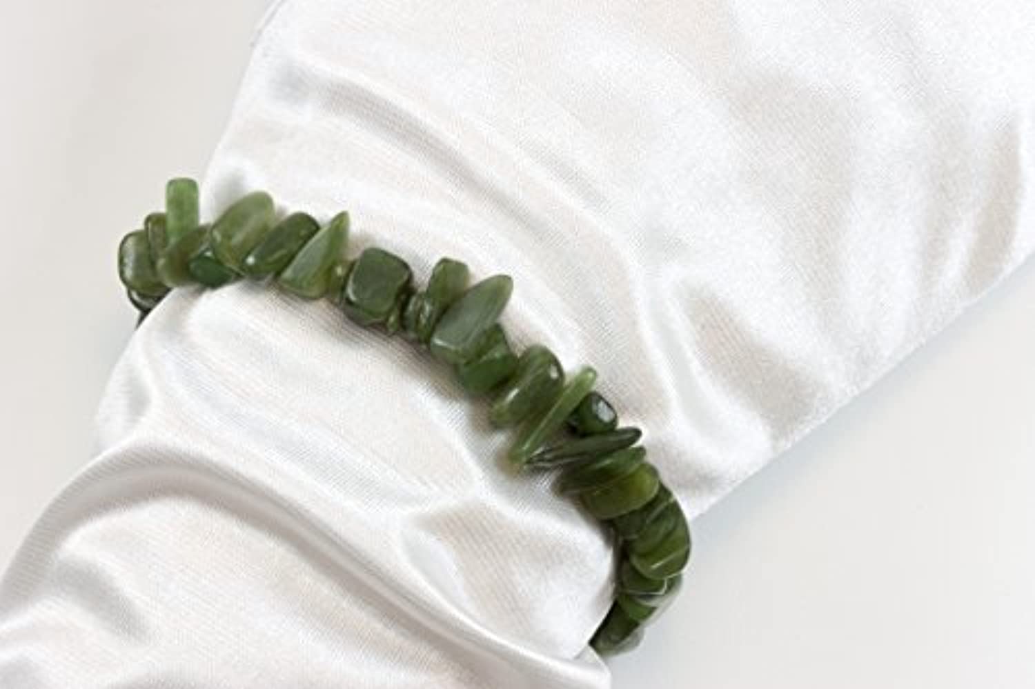 Jade Bracelet Green Nephrite Polished Nugget Style Stones Stretch Style Adjustable, 7" Designed for Adult Women