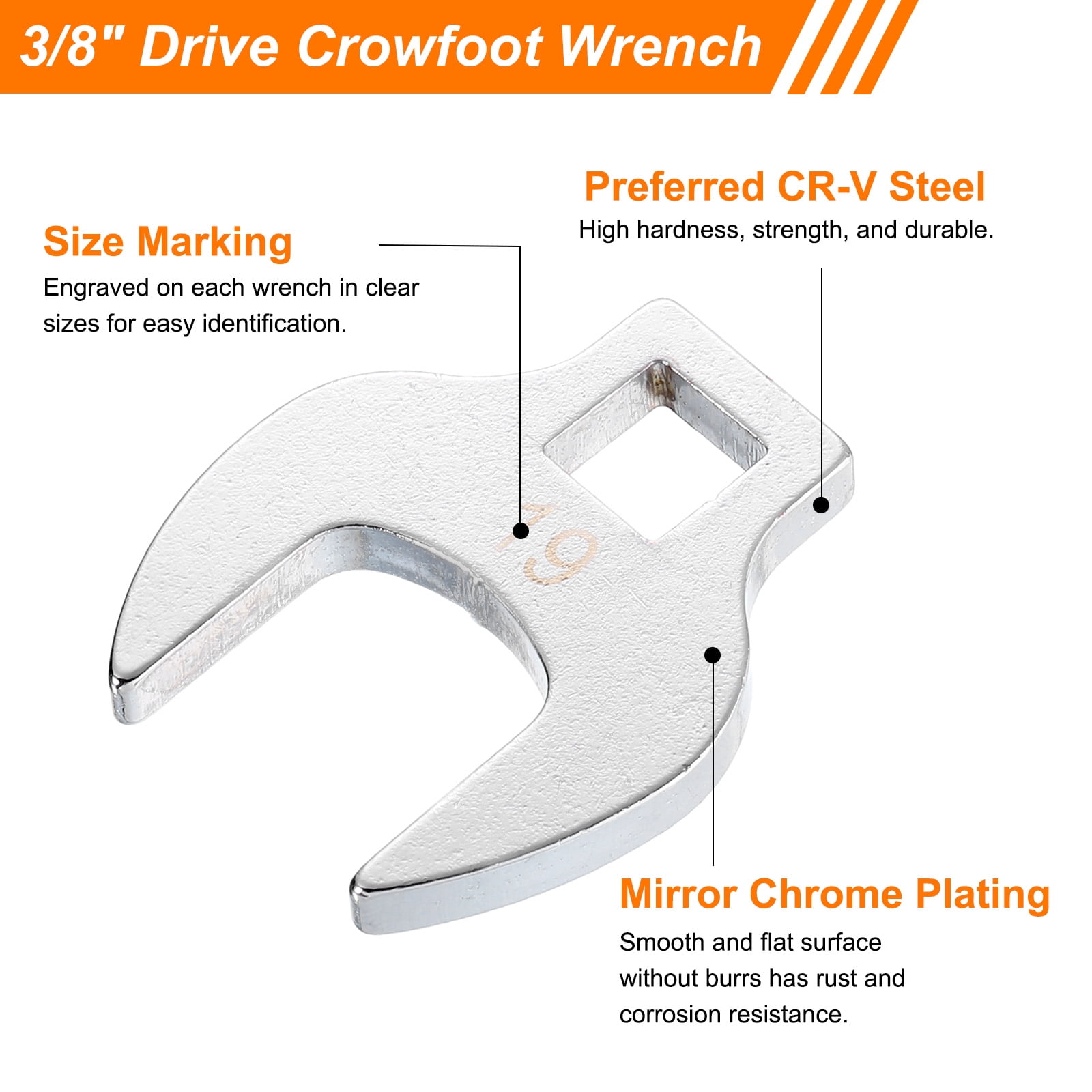 Uxcell 8 Pieces Drive Crowfoot Wrench Set 10 -19mm Drive Metric Crowfoot Wrench with Clip-on Organizer