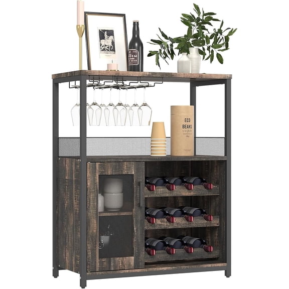 ChaoLink 3-Tier Wine Bar Cabinet, Coffee Bar Cabinet with Glass Holder and Mesh Door for Kitchen, Living Room, Bar