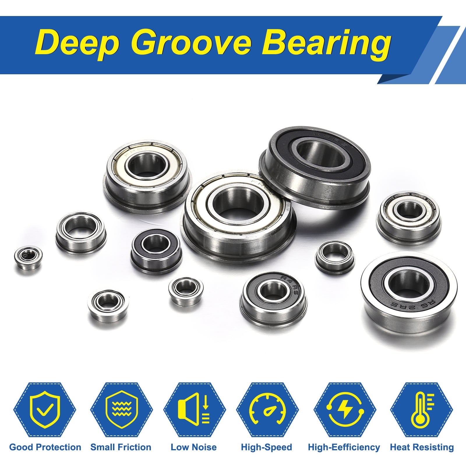 10 Pack FR8ZZ Flanged Ball Bearings, 1/2" x 1-1/8" x 5/16" Double Shielded Chrome Steel Deep Groove Bearing, ABEC5