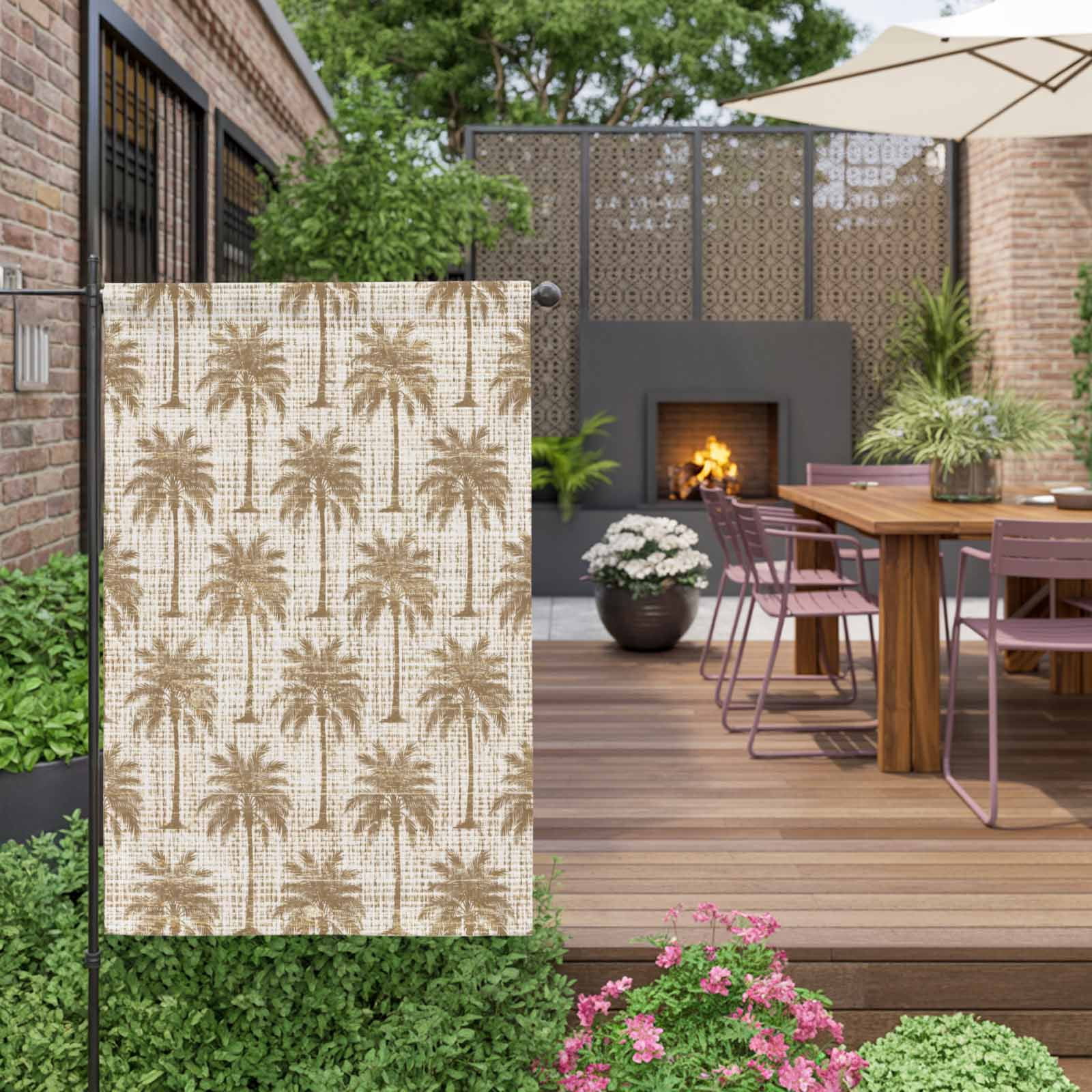 Brown Palm Tree House Flag 28 x 40 Inches, Country Linen Texture Tropical Plant Coastal Weather Proof Outdoor Patio Flags Double Sided Small House Decoration for Yard Lawn Outside Home