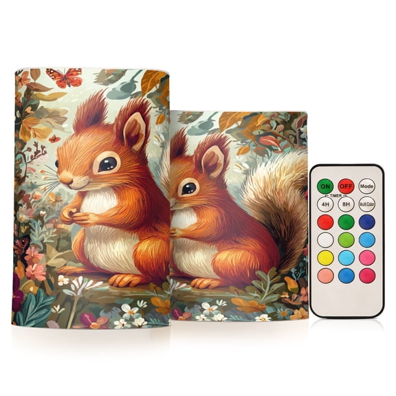BZSMCE Flameless Candles LED Lights Squirrel Surrounded by Flowers Creativity Battery Candles