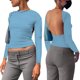 thumbnail image 1 of Mujeres corto Top doble desgaste sin respaldo Top transpirable manga larga color puro elegante camiseta azul S, 1 of 6