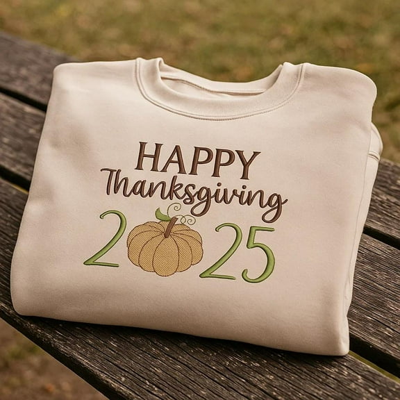 Happy Thanksgiving 2025 Embroidered Shirt – Fall Pumpkin T-Shirt, Sweatshirt, Hoodie – Autumn Holiday Outfit for Men & Women