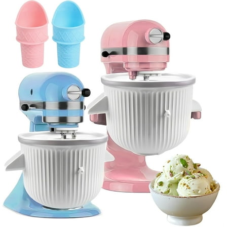 Ice Cream Maker Attachment for Kitchen Aid Stand Mixer, 2 Quart, Ice Cream & Sorbet Maker Machine, Fits and Larger Stand Mixers, with 2 Ice Cream Holder