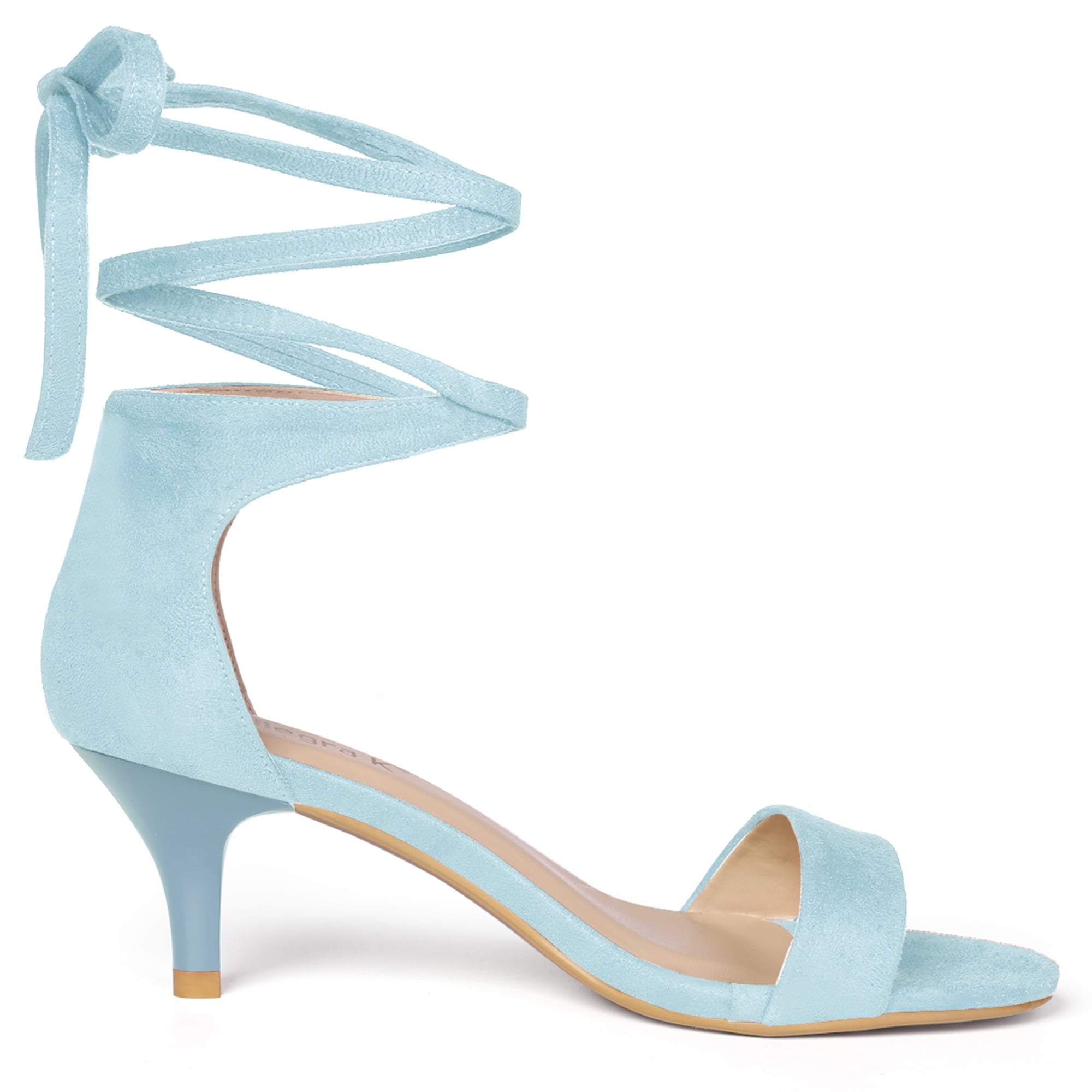 DARING DIVA Women's Casual Stylish Lace Up Black Sandals with Kitten Heel Sky Blue 7