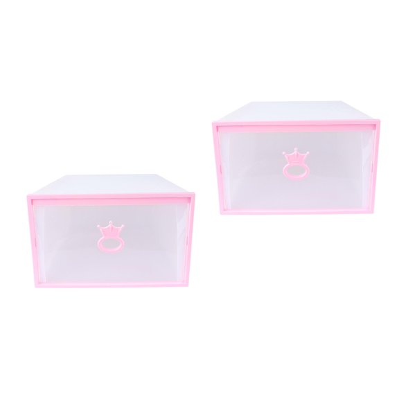 Hemoton 2 Pack Plastic Shoe Storage Box Pink Kids Stackable Containers Cabinet Racks