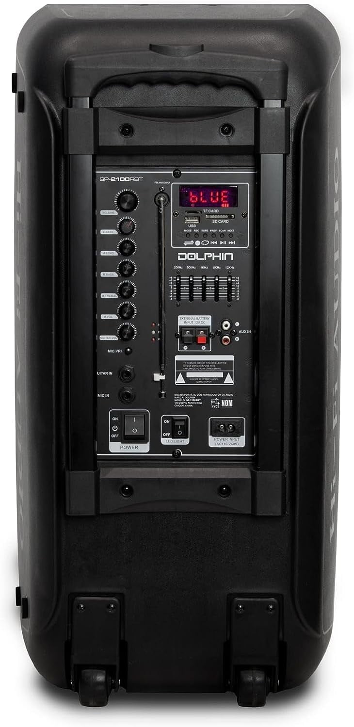 Dolphin SP-2100RBT Portable Bluetooth Speaker – Party Speaker with Sound-Activated, TWS, Powerful X-Bass, Dual 10" Woofers, Long-Lasting Battery