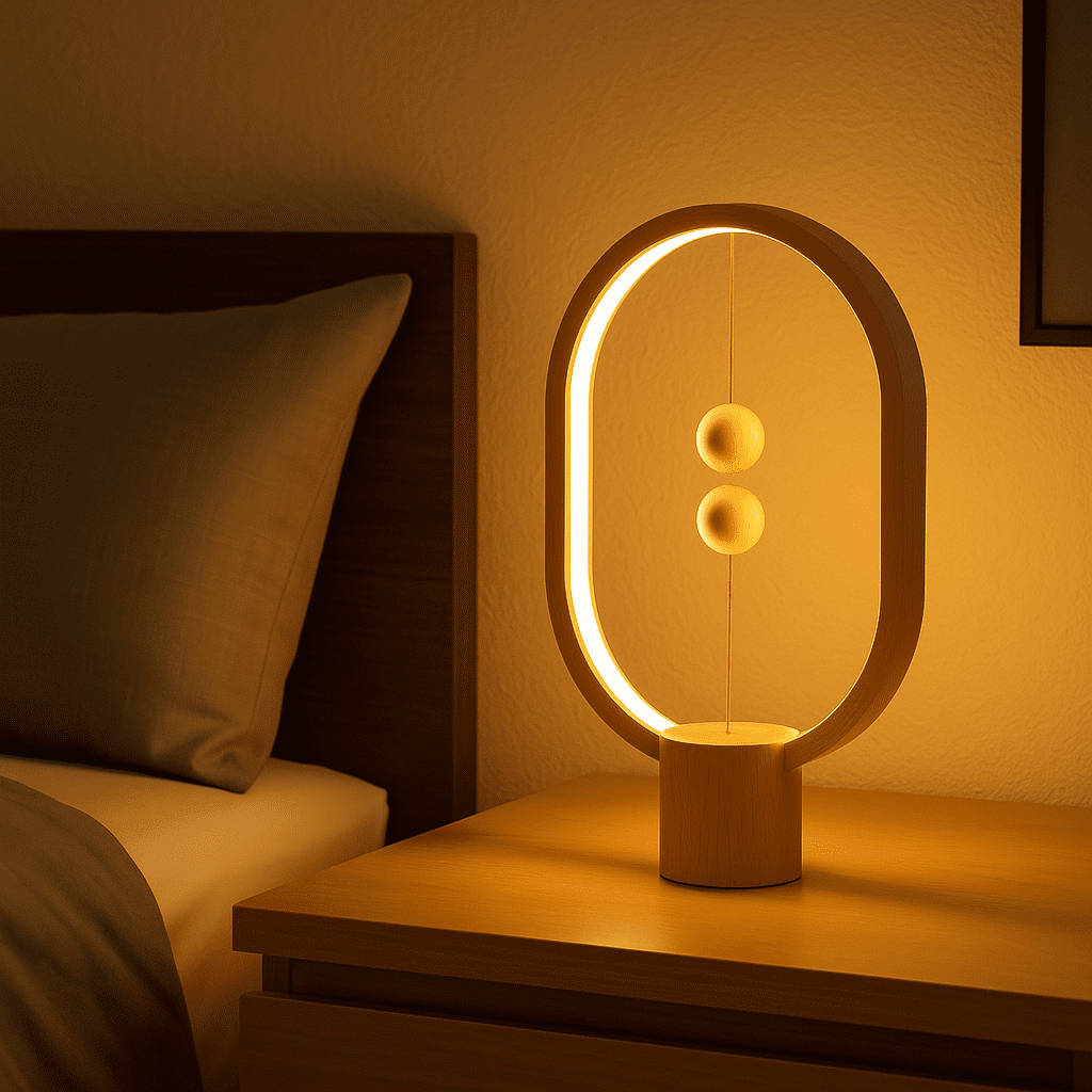 Heng Balance lamp Mini, Portable, Switch on in mid-air, USB-C LED Table lamp, Magnetic Desk lamp, Warm Eye-Care Lamp, Contemporary Modern Soft Light, Office, Home (Real Wood)