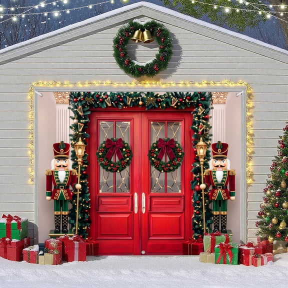 8x7ft Nutcracker Soldier Christmas Garage Door Cover for Outdoor Holiday