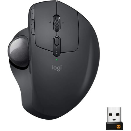Logitech MX Ergo Wireless Trackball Mouse Adjustable Ergonomic Design Between 2 Windows and Apple Mac Computers (Bluetooth or USB), Rechargeable, Graphite - Black (Best Ergonomic Trackball Mouse)