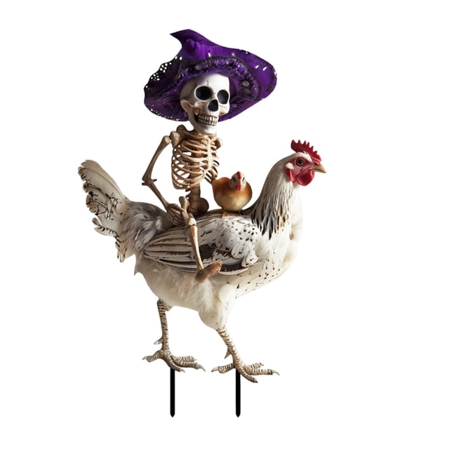 Mom's Best Letrero de metal para jardín de Halloween con diseño de calaveras de pollo