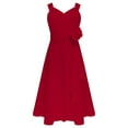 thumbnail image 1 of TSSOE Robe de Fête Élégante Sans Manches en Mousseline pour Filles, Col en V, Corsage Froncé, Robe pour Demoiselles d'Honneur, Bourgogne 6, 1 of 5