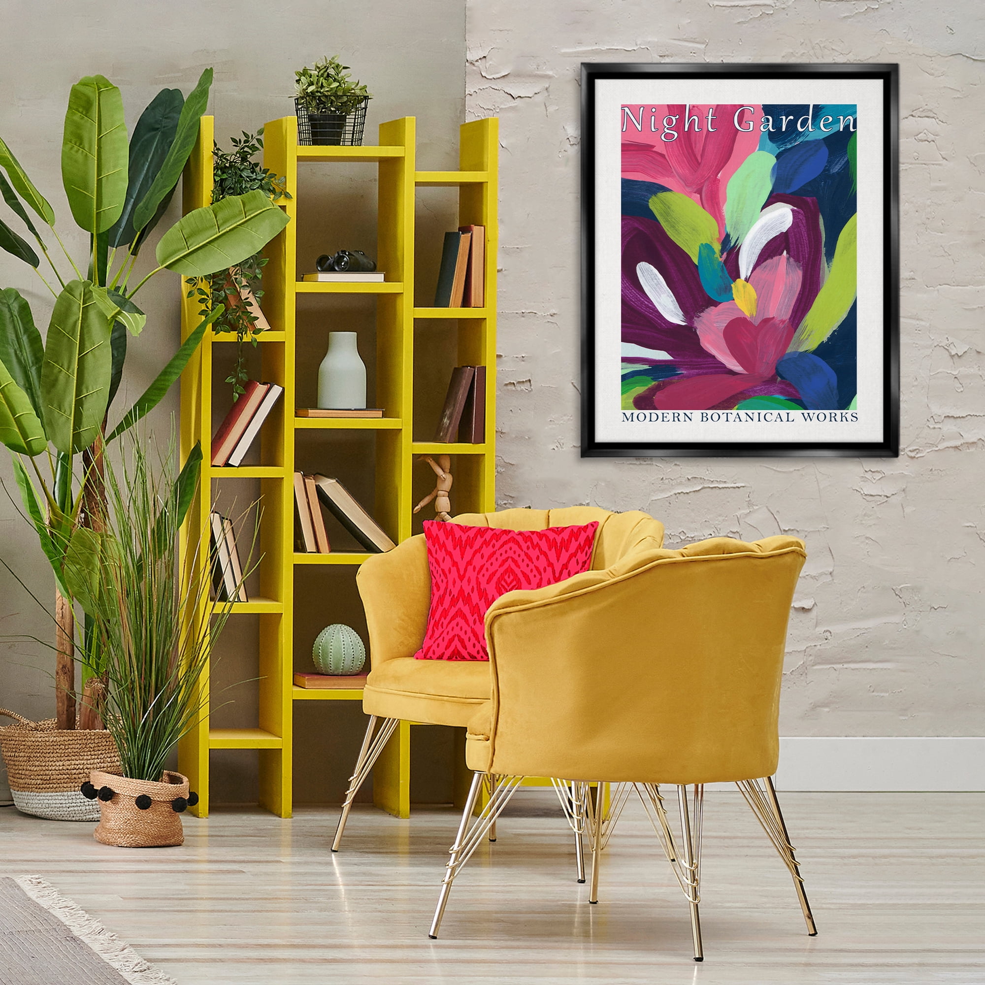 Stupell Industries Night Garden Museum Abstract Painting Black Floater Framed Canvas Art Print Wall Art, 25 x 31
