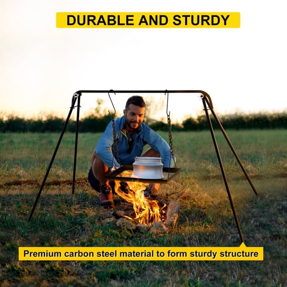 VEVOR Grill Swing, Campfire Cooking Stand 44 Lbs Capacidad, Campfire Grill Stand con patas ajustables, BBQ Grill con ganchos y accesorios para utensilios de cocina y horno holandes