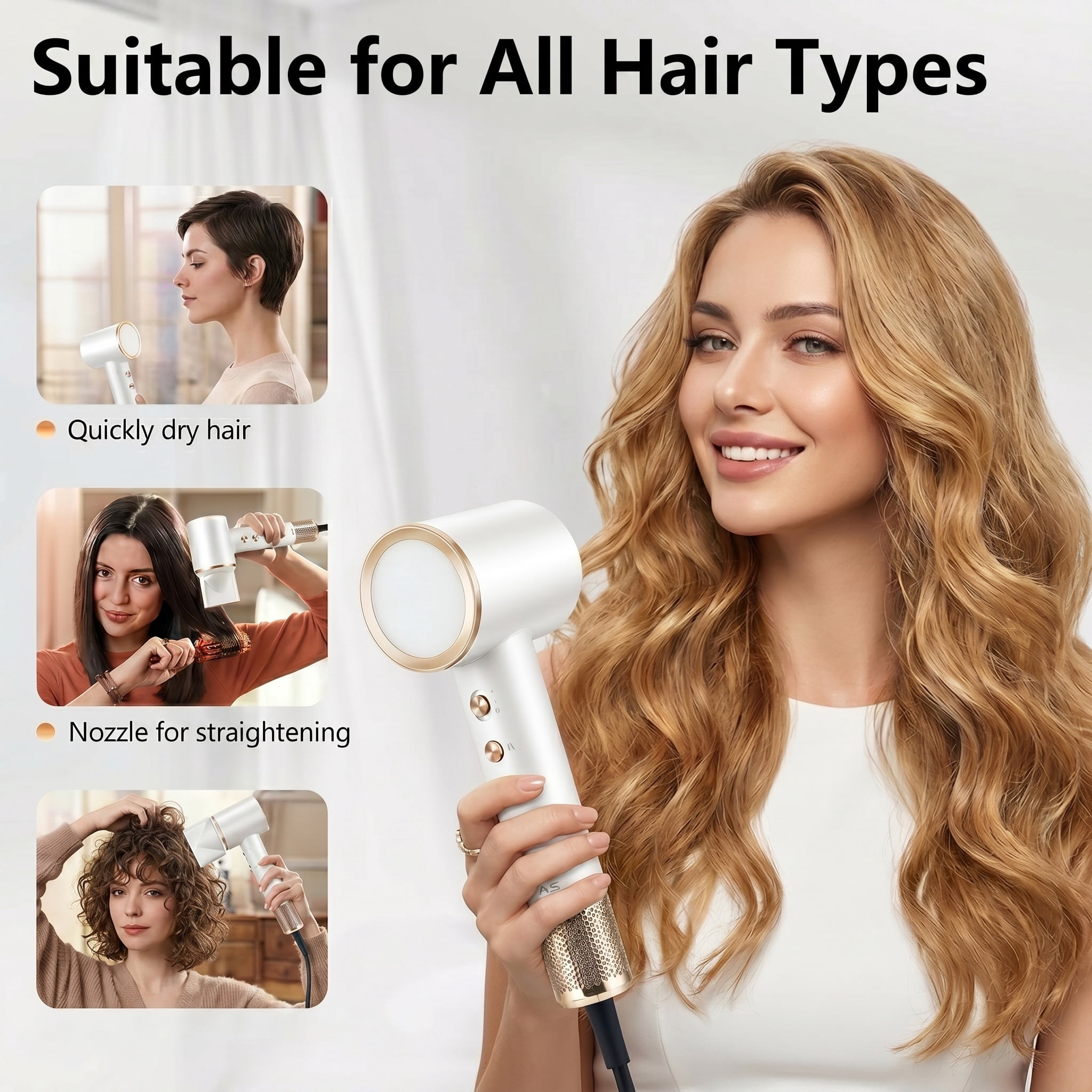 WHS High-Speed Ionic Hair Dryer, 110000 RPM Brushless Motor, 4 Temp Settings, Thermo Control, Lightweight Ergonomic Design