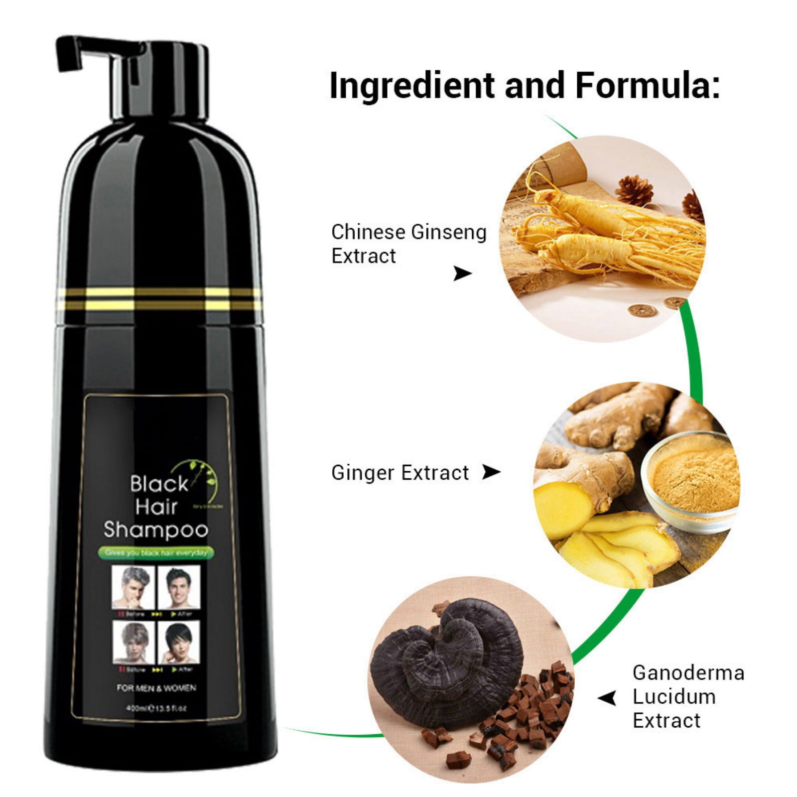 Black Hair Dye Shampoo Instant Black Hair Shampoo for Natural Hair, Hair Dye Shampoo for Men and Women Black Color/Simple to Use/Lasts