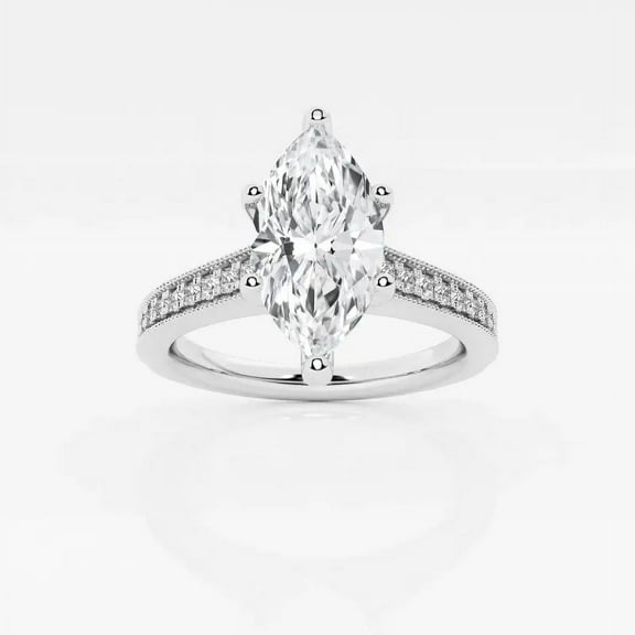 Cloud Jewel 2.1Ct Marquise Cut Lab Created Diamond Ring - 14K White Gold Over Milgrain Solitaire with Accents Ring - Ideal for Women’s Engagement Jewelry & Gift for Any Occasion - Handmade Jewelry